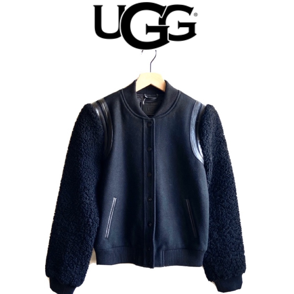 🔖 M UGG Wool Leather Sherpa Varsity Bomber Jacket